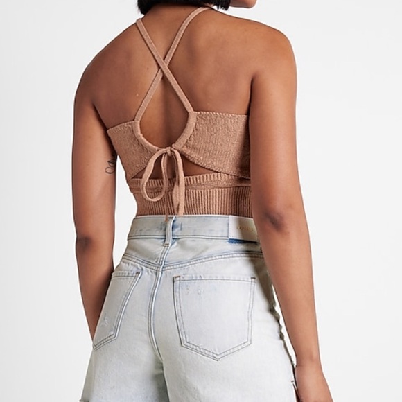 Express Open Back Halter Knit Top Tan Medium - Picture 5 of 6